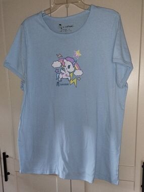 tokidoki Pastel Unicorn Crewneck Tee - Light Blue with Rainbow Accents